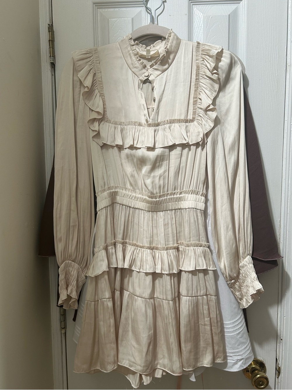 LoveShackFancy Cream Ruffle-Tiered Long Sleeve RAEGAN VINTAGE STYLE DRESS